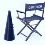 director's chair and megaphone on white background